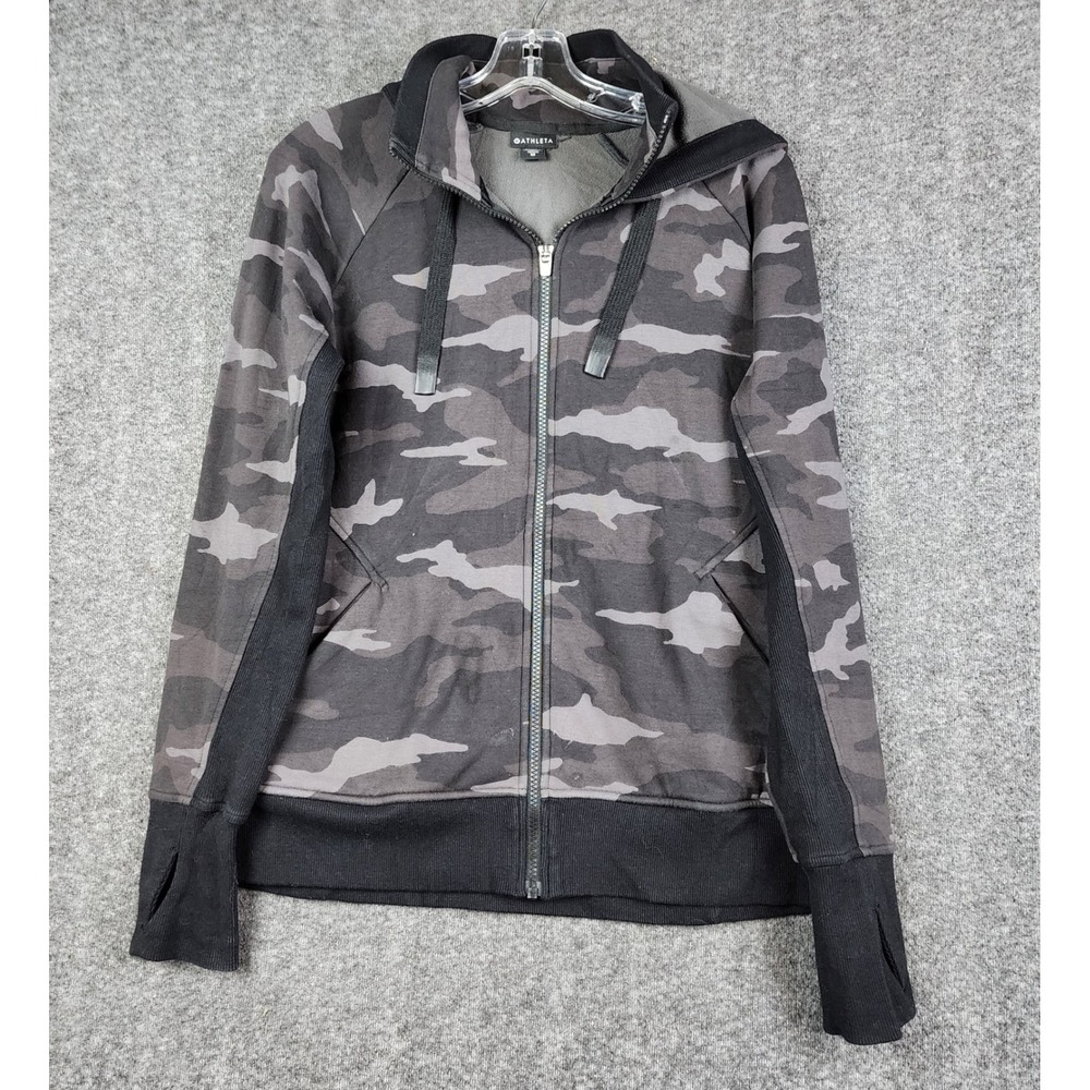 Athleta Full Zip Hoodie Men Medium Gray Camo‎ Thumbhole Fleece 511504-01
